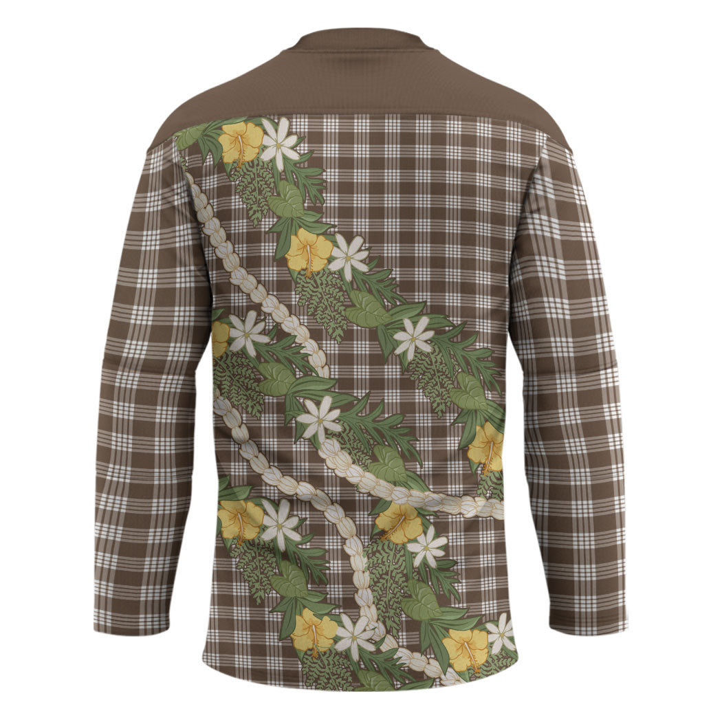 Aloha Puakenikeni Anthurium Pikake Lei Hockey Jersey Chocolate Hawaiian Palaka Pattern LT9 - Polynesian Pride