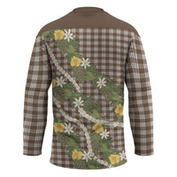Aloha Puakenikeni Anthurium Pikake Lei Hockey Jersey Chocolate Hawaiian Palaka Pattern LT9 - Polynesian Pride