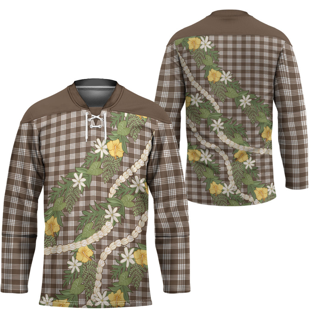 Aloha Puakenikeni Anthurium Pikake Lei Hockey Jersey Chocolate Hawaiian Palaka Pattern LT9 - Polynesian Pride
