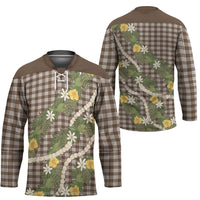 Aloha Puakenikeni Anthurium Pikake Lei Hockey Jersey Chocolate Hawaiian Palaka Pattern LT9 - Polynesian Pride