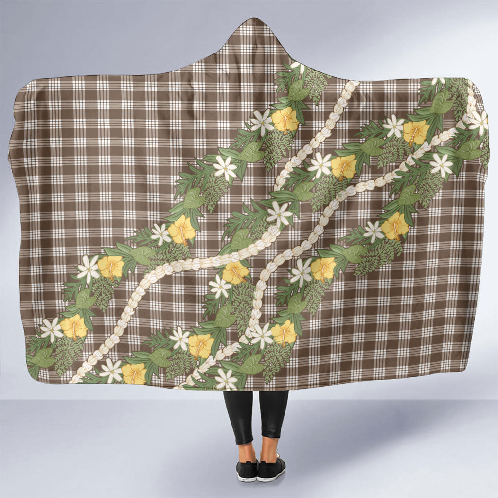 Aloha Puakenikeni Anthurium Pikake Lei Hooded Blanket Chocolate Hawaiian Palaka Pattern LT9 One Size Chocolate - Polynesian Pride