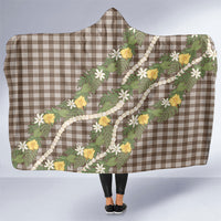 Aloha Puakenikeni Anthurium Pikake Lei Hooded Blanket Chocolate Hawaiian Palaka Pattern LT9 One Size Chocolate - Polynesian Pride