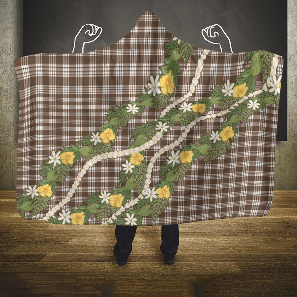 Aloha Puakenikeni Anthurium Pikake Lei Hooded Blanket Chocolate Hawaiian Palaka Pattern LT9 - Polynesian Pride