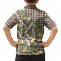 Aloha Puakenikeni Anthurium Pikake Lei Kid Hawaiian Shirt Chocolate Hawaiian Palaka Pattern LT9 - Polynesian Pride