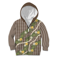 Aloha Puakenikeni Anthurium Pikake Lei Kid Hoodie Chocolate Hawaiian Palaka Pattern