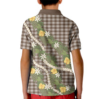 Aloha Puakenikeni Anthurium Pikake Lei Kid Polo Shirt Chocolate Hawaiian Palaka Pattern