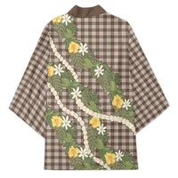 Aloha Puakenikeni Anthurium Pikake Lei Kimono Chocolate Hawaiian Palaka Pattern LT9 - Polynesian Pride
