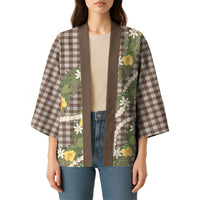 Aloha Puakenikeni Anthurium Pikake Lei Kimono Chocolate Hawaiian Palaka Pattern LT9 - Polynesian Pride