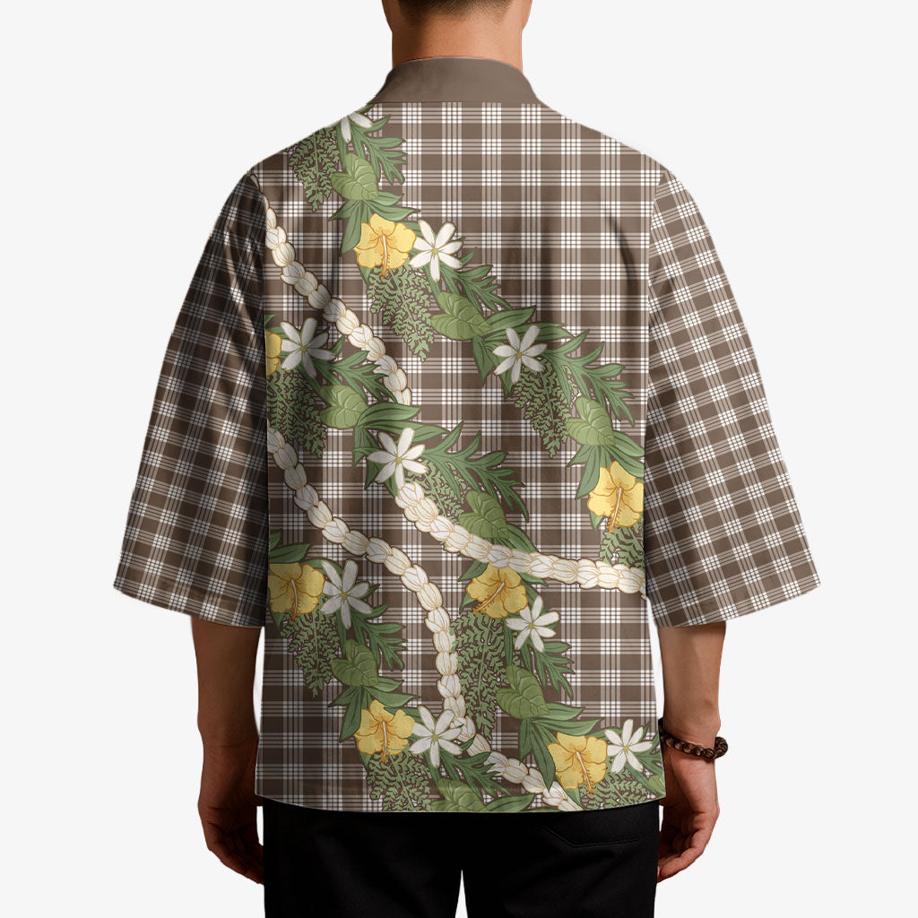 Aloha Puakenikeni Anthurium Pikake Lei Kimono Chocolate Hawaiian Palaka Pattern LT9 - Polynesian Pride