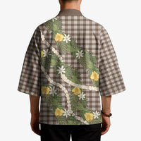 Aloha Puakenikeni Anthurium Pikake Lei Kimono Chocolate Hawaiian Palaka Pattern LT9 - Polynesian Pride