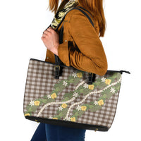 Aloha Puakenikeni Anthurium Pikake Lei Leather Tote Bag Chocolate Hawaiian Palaka Pattern LT9 Chocolate - Polynesian Pride