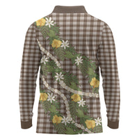 Aloha Puakenikeni Anthurium Pikake Lei Long Sleeve Polo Shirt Chocolate Hawaiian Palaka Pattern