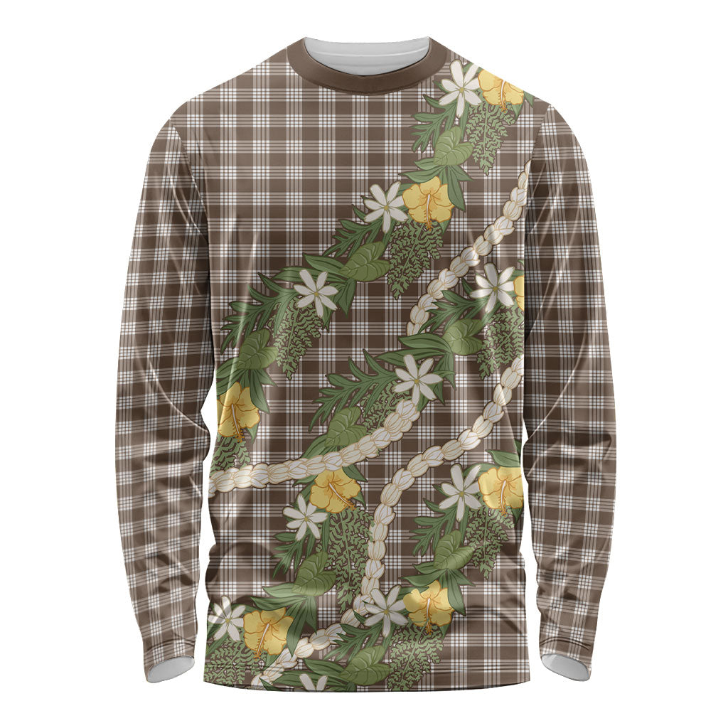 Aloha Puakenikeni Anthurium Pikake Lei Long Sleeve Shirt Chocolate Hawaiian Palaka Pattern