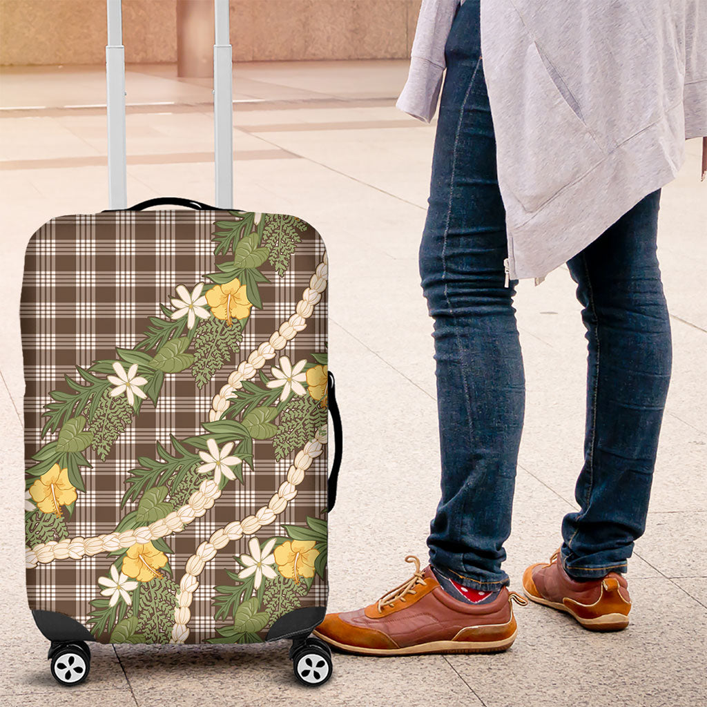 Aloha Puakenikeni Anthurium Pikake Lei Luggage Cover Chocolate Hawaiian Palaka Pattern