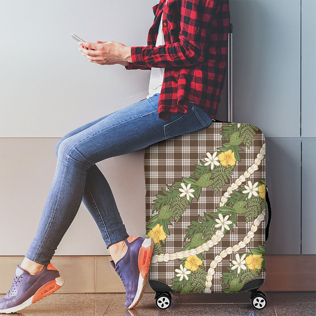 Aloha Puakenikeni Anthurium Pikake Lei Luggage Cover Chocolate Hawaiian Palaka Pattern