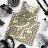 Aloha Puakenikeni Anthurium Pikake Lei Men Tank Top Chocolate Hawaiian Palaka Pattern LT9 - Polynesian Pride