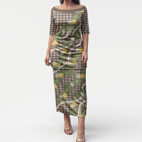 Aloha Puakenikeni Anthurium Pikake Lei Puletasi Chocolate Hawaiian Palaka Pattern LT9 Long Dress Chocolate - Polynesian Pride