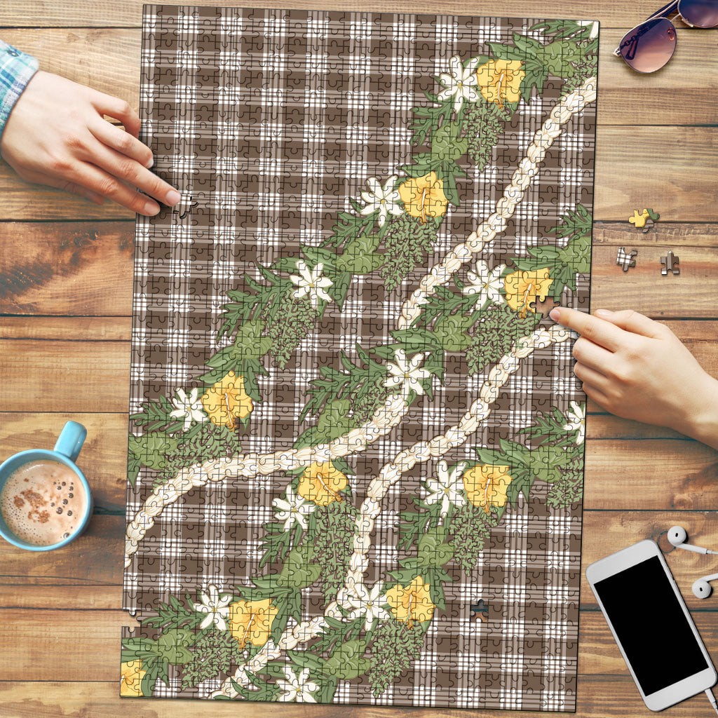 Aloha Puakenikeni Anthurium Pikake Lei Puzzle Chocolate Hawaiian Palaka Pattern