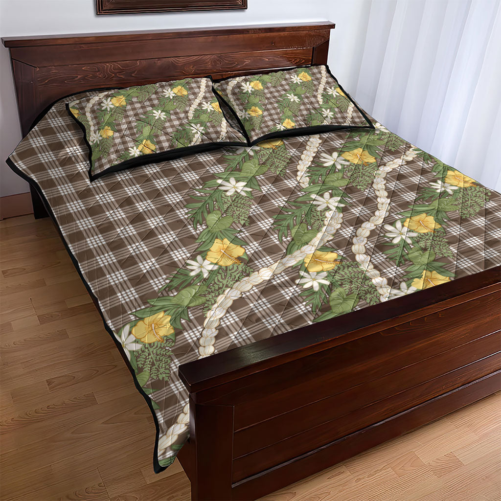 Aloha Puakenikeni Anthurium Pikake Lei Quilt Bed Set Chocolate Hawaiian Palaka Pattern LT9 - Polynesian Pride
