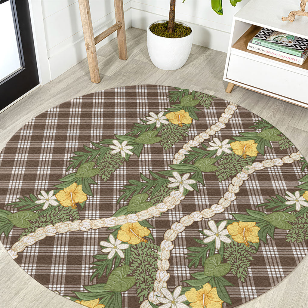 Aloha Puakenikeni Anthurium Pikake Lei Round Carpet Chocolate Hawaiian Palaka Pattern LT9 Chocolate - Polynesian Pride
