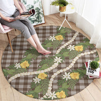 Aloha Puakenikeni Anthurium Pikake Lei Round Carpet Chocolate Hawaiian Palaka Pattern LT9 - Polynesian Pride