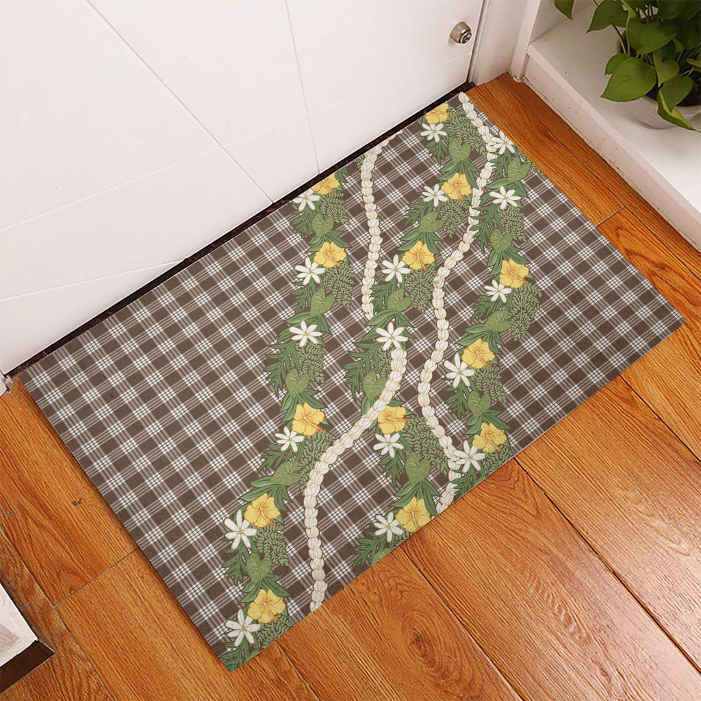 Aloha Puakenikeni Anthurium Pikake Lei Rubber Doormat Chocolate Hawaiian Palaka Pattern