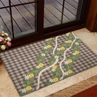 Aloha Puakenikeni Anthurium Pikake Lei Rubber Doormat Chocolate Hawaiian Palaka Pattern