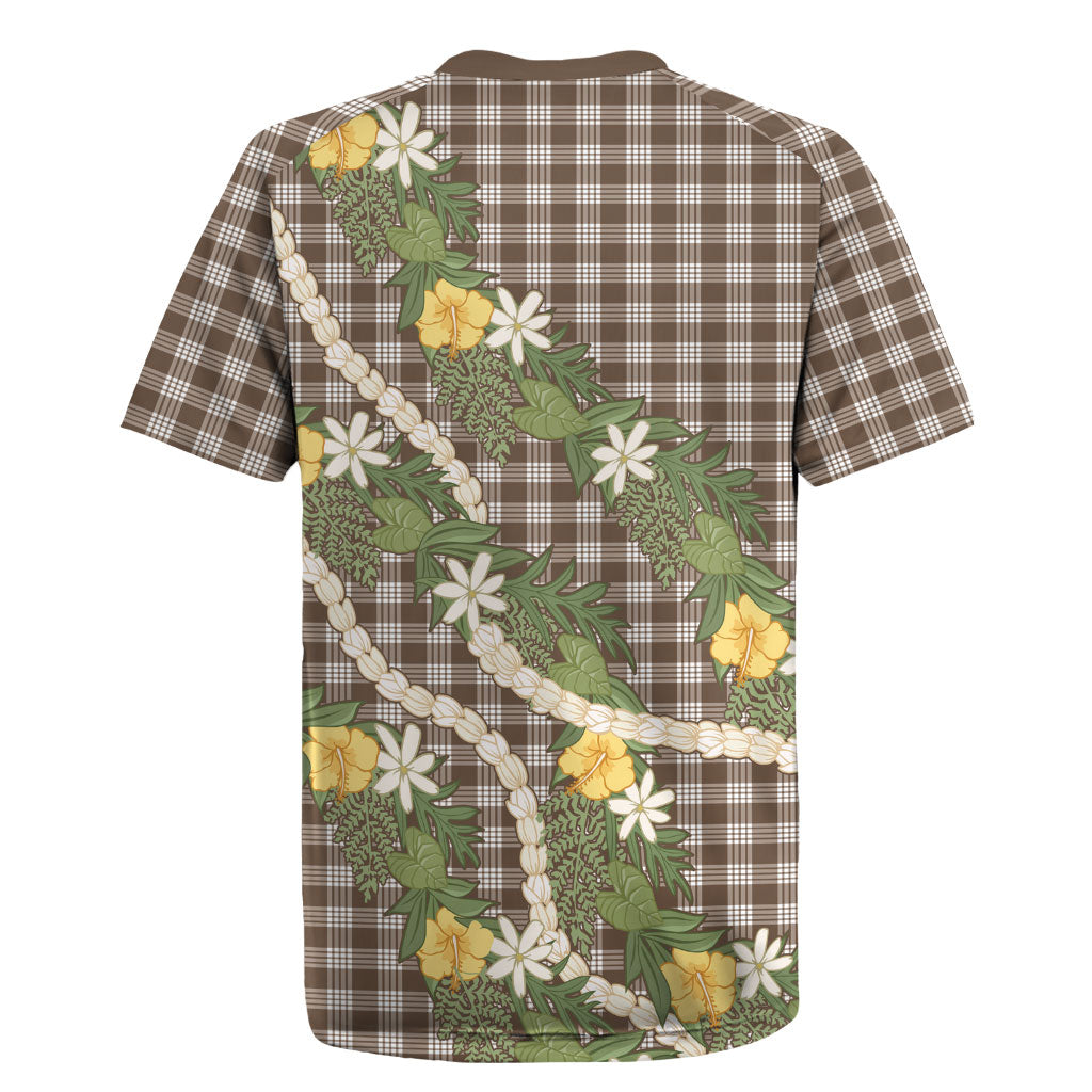 Aloha Puakenikeni Anthurium Pikake Lei Rugby Jersey Chocolate Hawaiian Palaka Pattern LT9 - Polynesian Pride