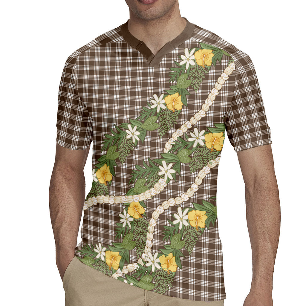 Aloha Puakenikeni Anthurium Pikake Lei Rugby Jersey Chocolate Hawaiian Palaka Pattern LT9 - Polynesian Pride
