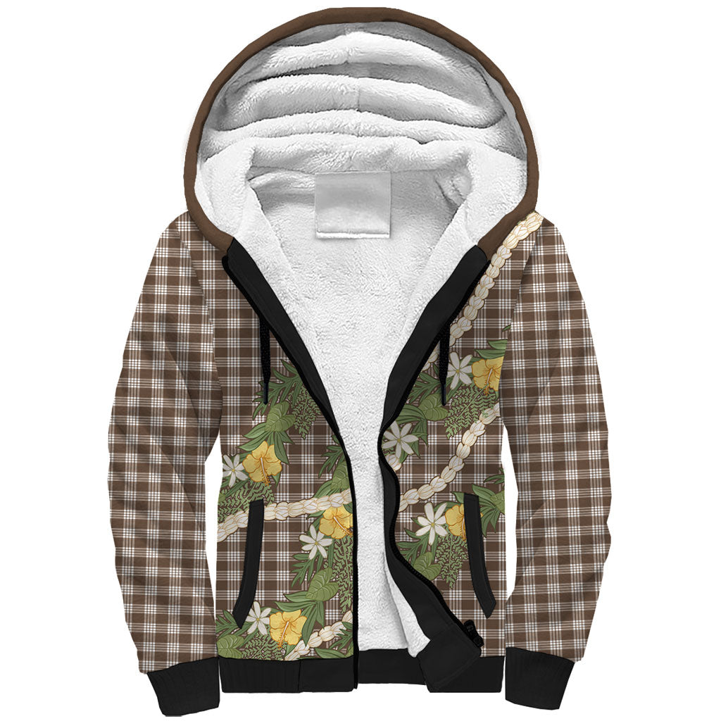 Aloha Puakenikeni Anthurium Pikake Lei Sherpa Hoodie Chocolate Hawaiian Palaka Pattern LT9 Unisex Chocolate - Polynesian Pride