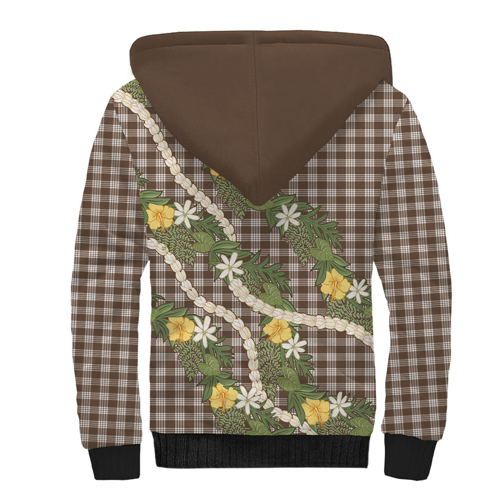 Aloha Puakenikeni Anthurium Pikake Lei Sherpa Hoodie Chocolate Hawaiian Palaka Pattern LT9 - Polynesian Pride