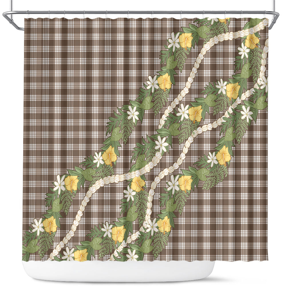 Aloha Puakenikeni Anthurium Pikake Lei Shower Curtain Chocolate Hawaiian Palaka Pattern LT9 Chocolate - Polynesian Pride