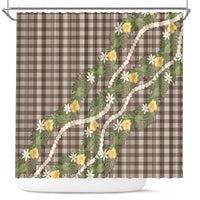 Aloha Puakenikeni Anthurium Pikake Lei Shower Curtain Chocolate Hawaiian Palaka Pattern LT9 Chocolate - Polynesian Pride