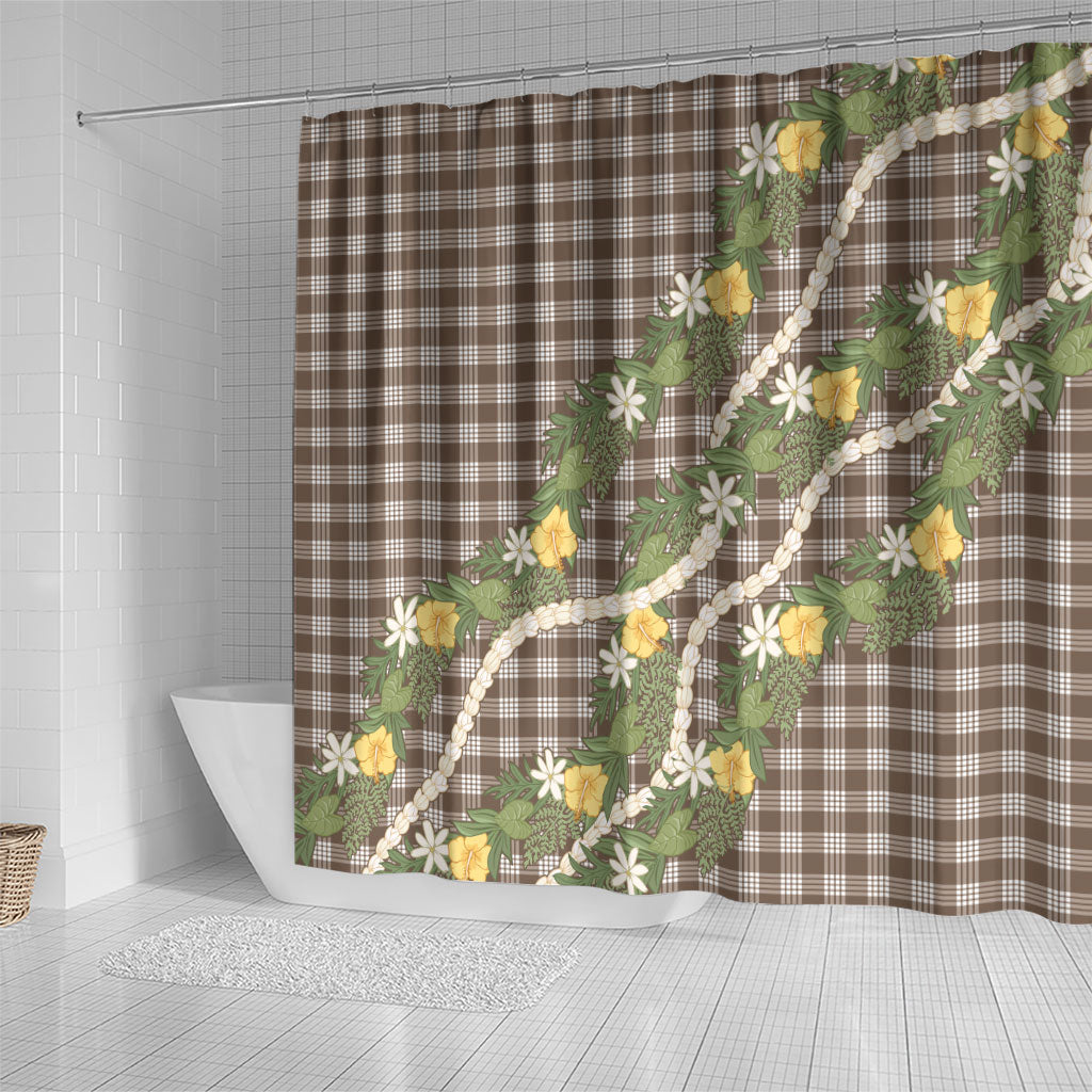 Aloha Puakenikeni Anthurium Pikake Lei Shower Curtain Chocolate Hawaiian Palaka Pattern LT9 - Polynesian Pride