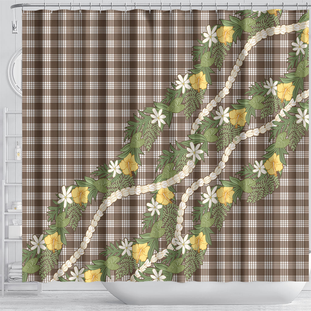 Aloha Puakenikeni Anthurium Pikake Lei Shower Curtain Chocolate Hawaiian Palaka Pattern LT9 - Polynesian Pride
