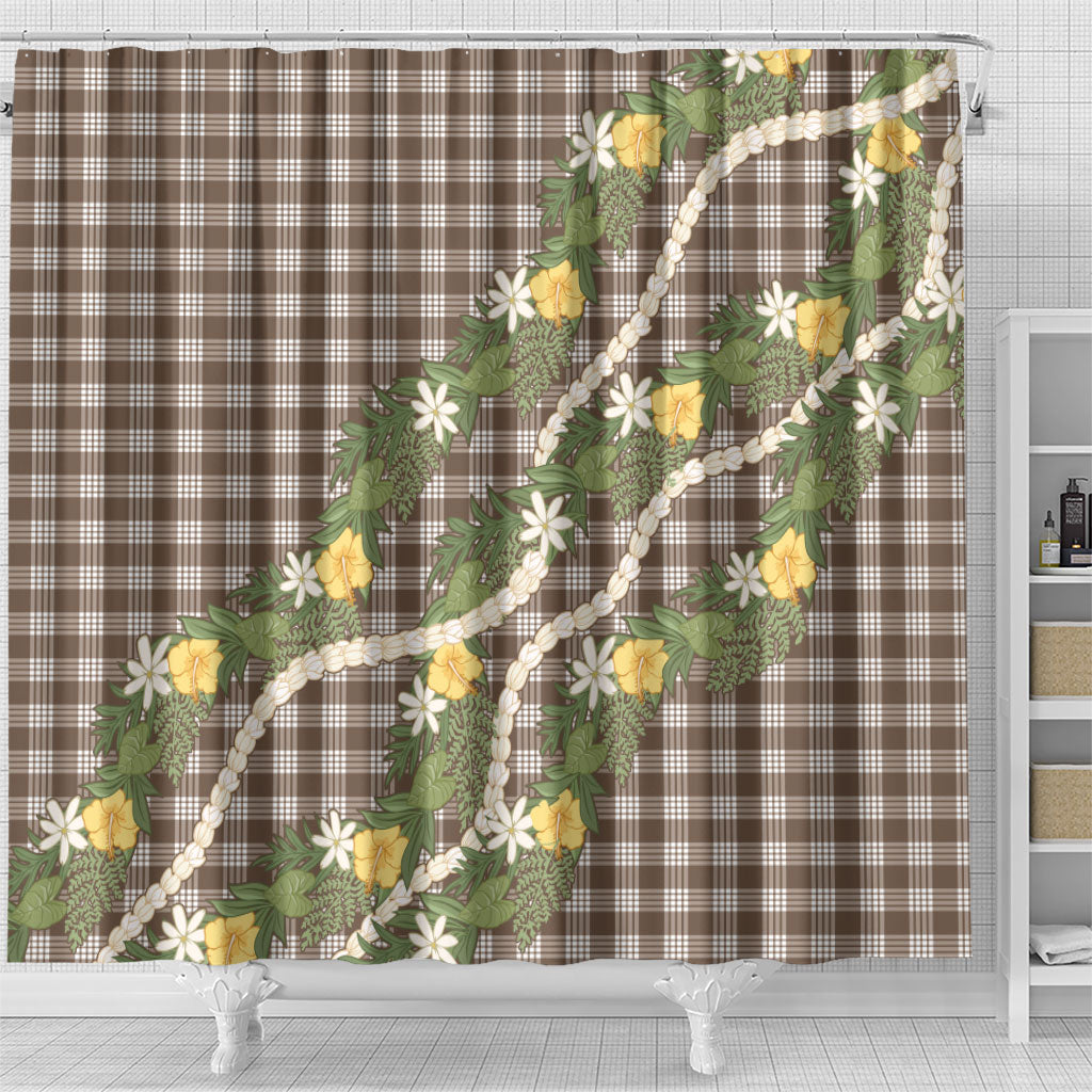 Aloha Puakenikeni Anthurium Pikake Lei Shower Curtain Chocolate Hawaiian Palaka Pattern LT9 - Polynesian Pride