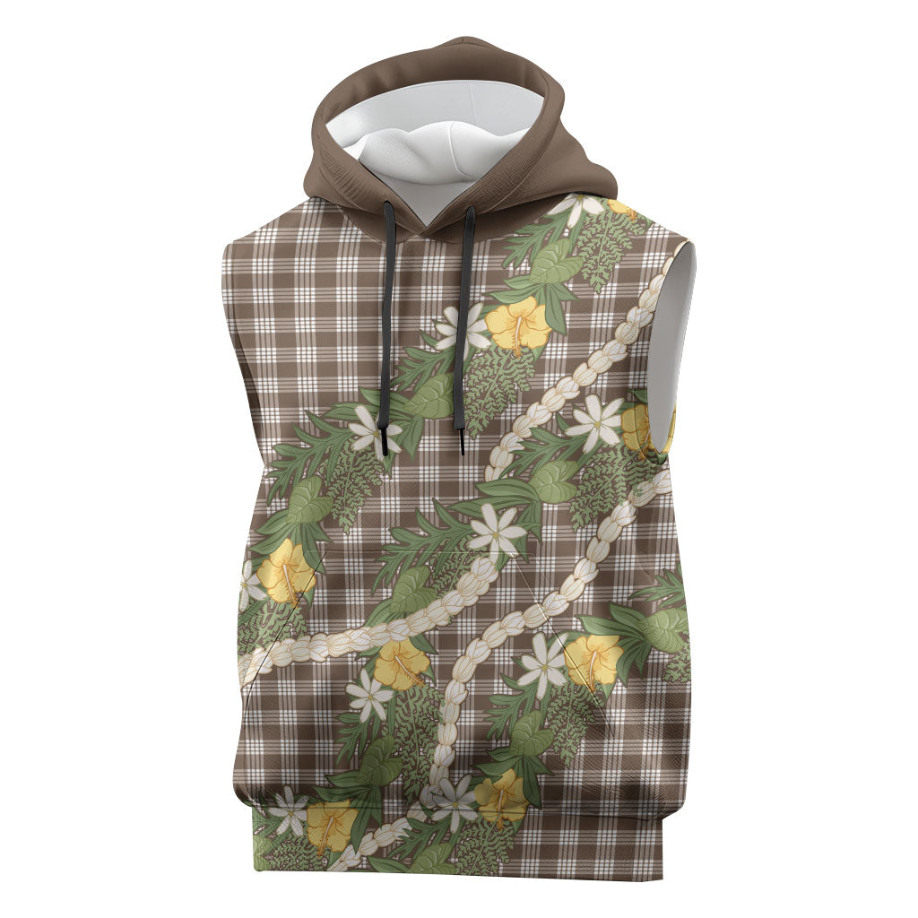 Aloha Puakenikeni Anthurium Pikake Lei Sleeveless Hoodie Chocolate Hawaiian Palaka Pattern