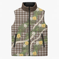Aloha Puakenikeni Anthurium Pikake Lei Sleeveless Puffer Jacket Chocolate Hawaiian Palaka Pattern