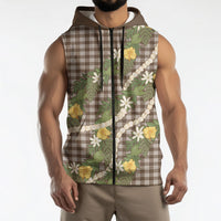 Aloha Puakenikeni Anthurium Pikake Lei Sleeveless Zip Hoodie Chocolate Hawaiian Palaka Pattern