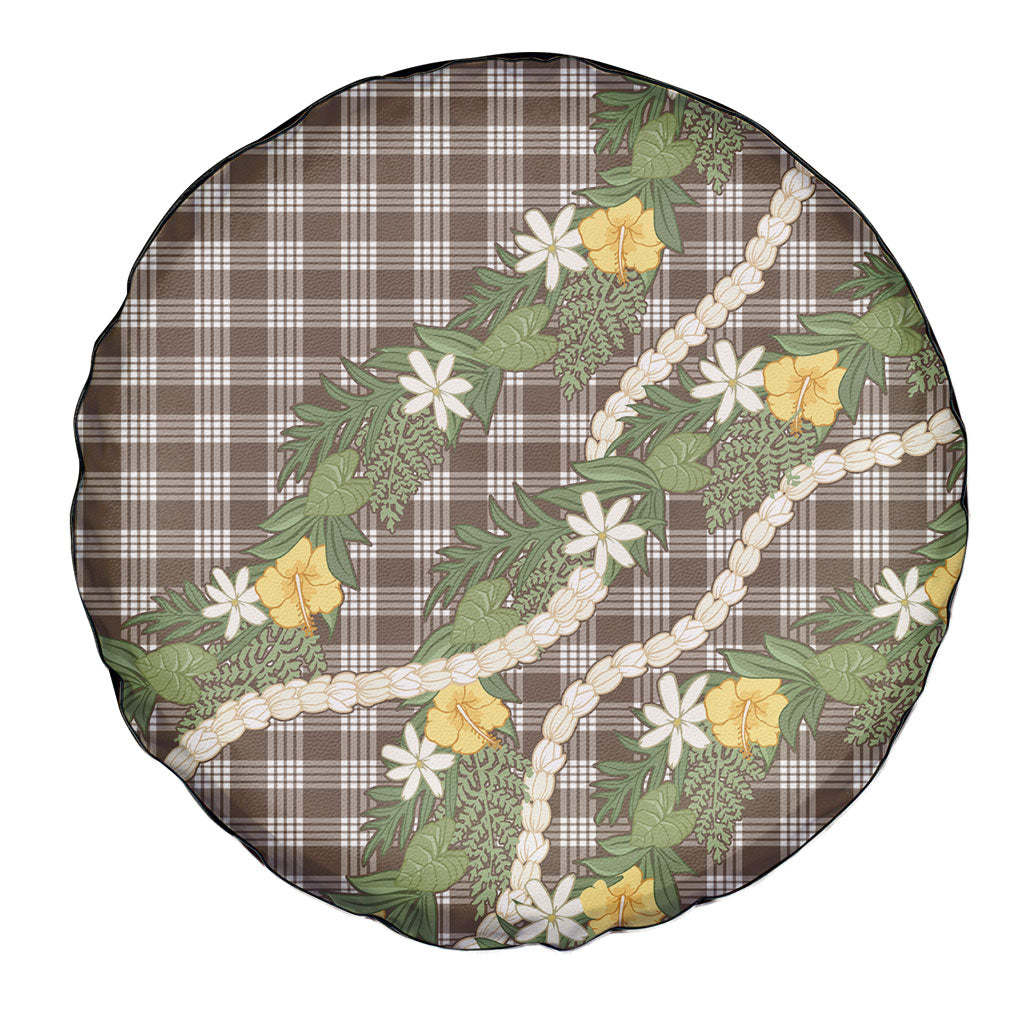 Aloha Puakenikeni Anthurium Pikake Lei Spare Tire Cover Chocolate Hawaiian Palaka Pattern