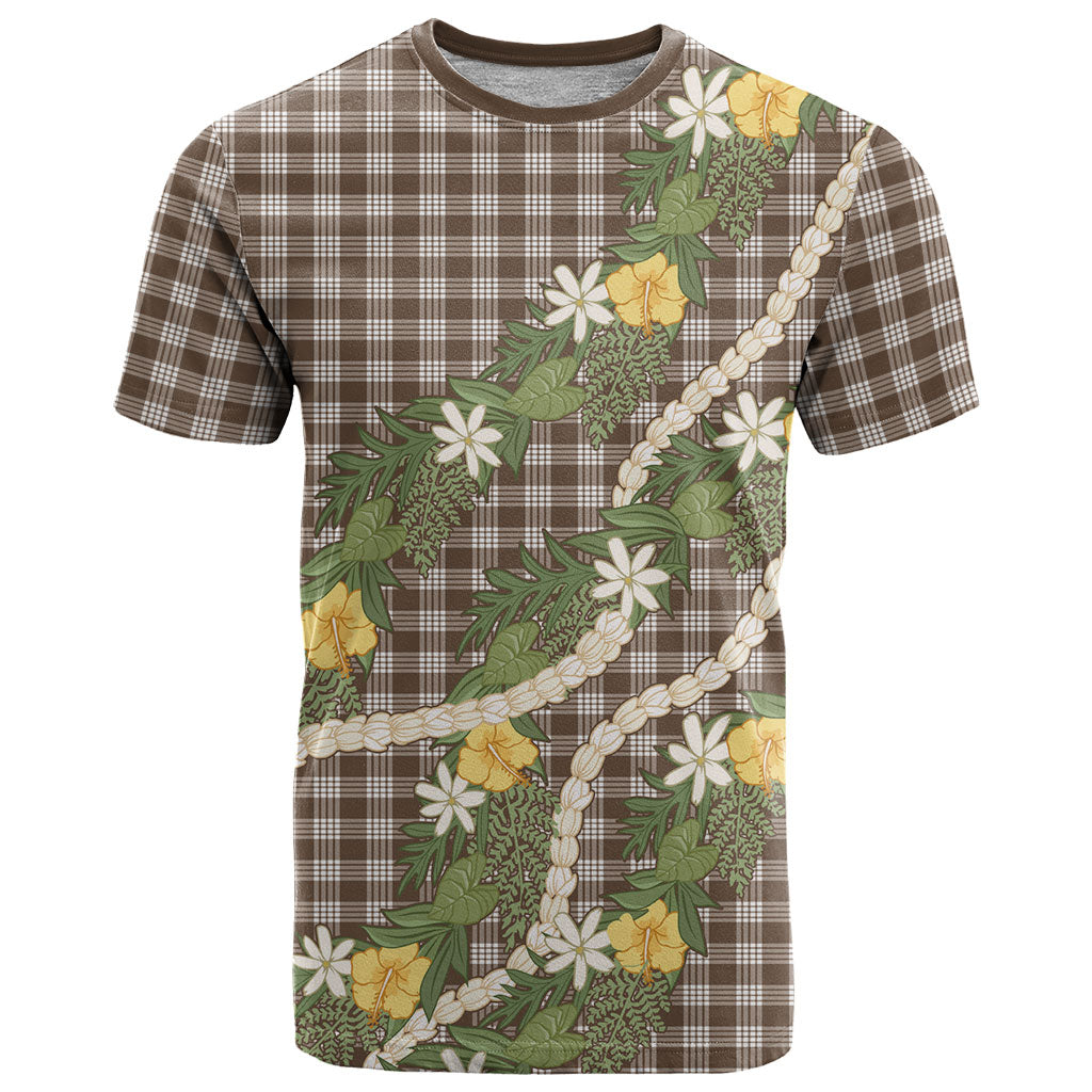 Aloha Puakenikeni Anthurium Pikake Lei T Shirt Chocolate Hawaiian Palaka Pattern