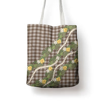 Aloha Puakenikeni Anthurium Pikake Lei Tote Bag Chocolate Hawaiian Palaka Pattern LT9 - Polynesian Pride
