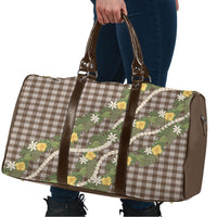 Aloha Puakenikeni Anthurium Pikake Lei Travel Bag Chocolate Hawaiian Palaka Pattern