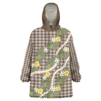 Aloha Puakenikeni Anthurium Pikake Lei Wearable Blanket Hoodie Chocolate Hawaiian Palaka Pattern LT9 One Size Chocolate - Polynesian Pride