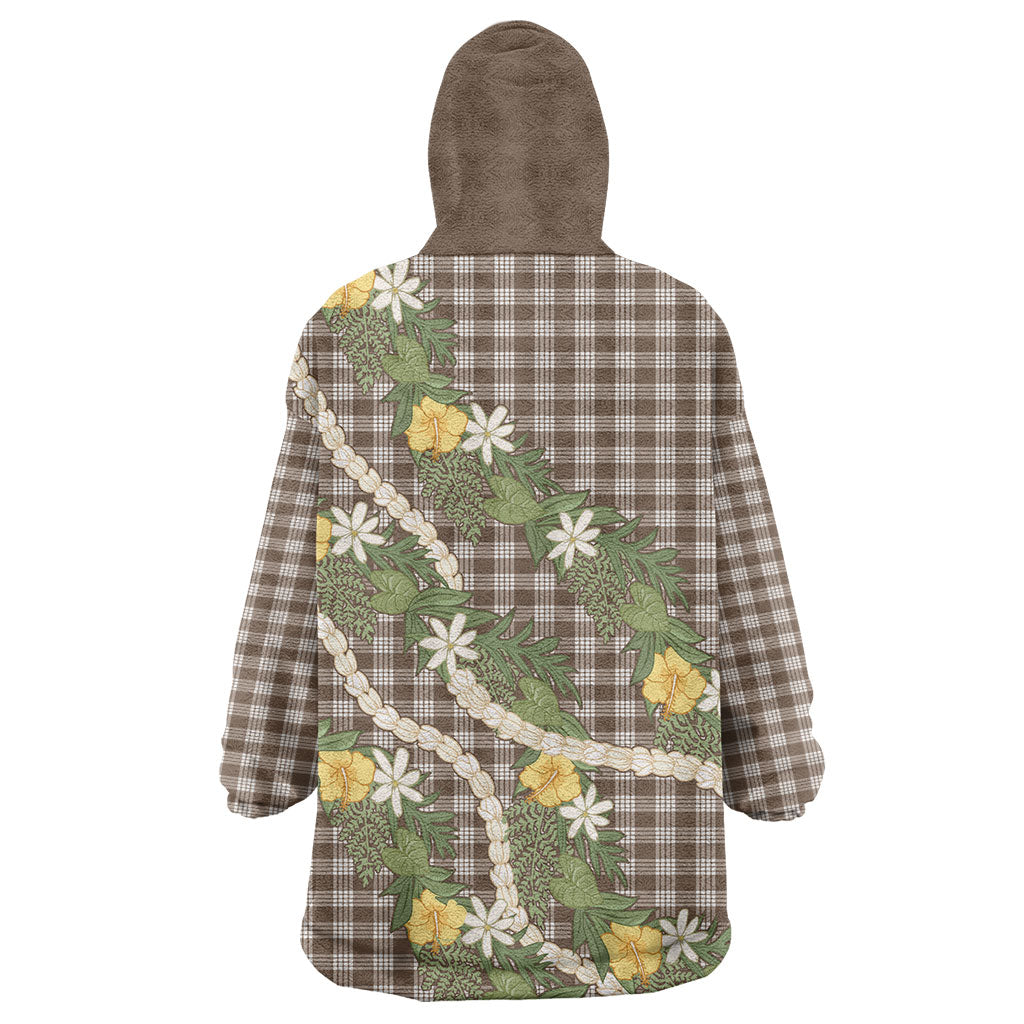 Aloha Puakenikeni Anthurium Pikake Lei Wearable Blanket Hoodie Chocolate Hawaiian Palaka Pattern LT9 - Polynesian Pride