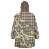 Aloha Puakenikeni Anthurium Pikake Lei Wearable Blanket Hoodie Chocolate Hawaiian Palaka Pattern LT9 - Polynesian Pride