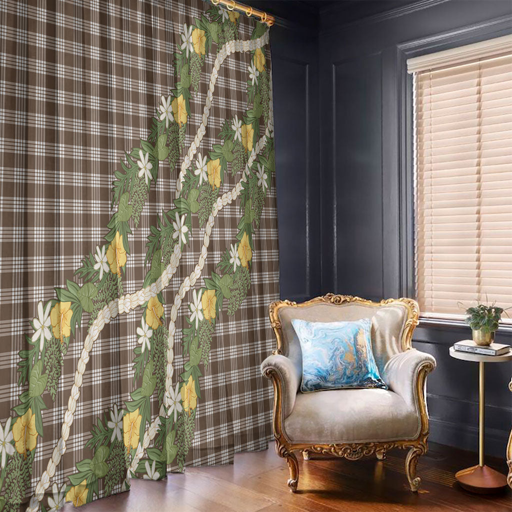 Aloha Puakenikeni Anthurium Pikake Lei Window Curtain Chocolate Hawaiian Palaka Pattern