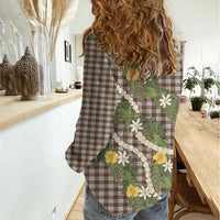 Aloha Puakenikeni Anthurium Pikake Lei Women Casual Shirt Chocolate Hawaiian Palaka Pattern LT9 - Polynesian Pride