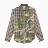 Aloha Puakenikeni Anthurium Pikake Lei Women Casual Shirt Chocolate Hawaiian Palaka Pattern LT9 - Polynesian Pride