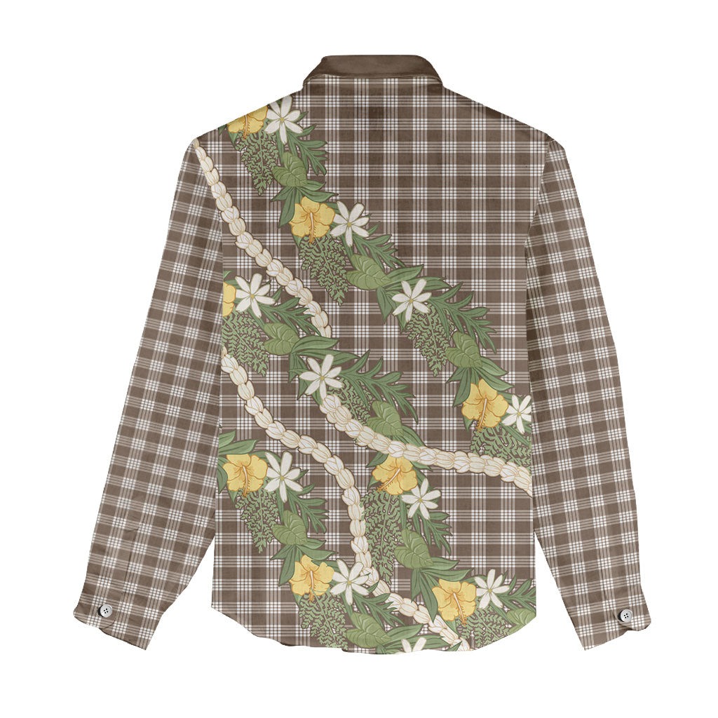Aloha Puakenikeni Anthurium Pikake Lei Women Casual Shirt Chocolate Hawaiian Palaka Pattern LT9 - Polynesian Pride